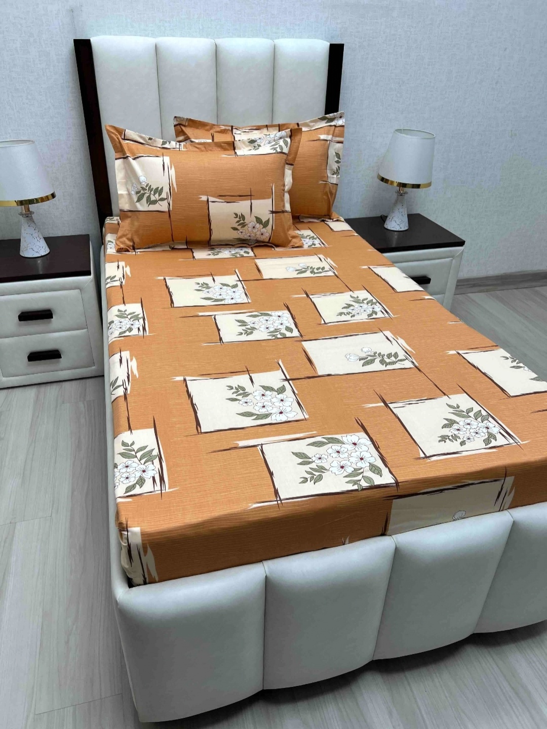 

Pure Decor Cotton Single Bed Size Bedsheet With 2 Pillow Covers 1.73m X 2.36m, Orange