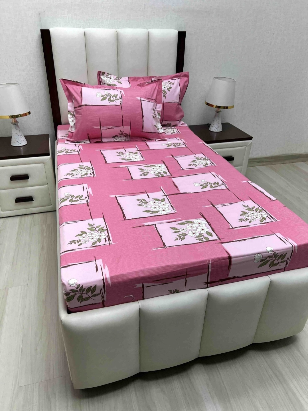 

Pure Decor Cotton Single Bed Size Bedsheet With 2 Pillow Covers 1.73m X 2.36m, Pink