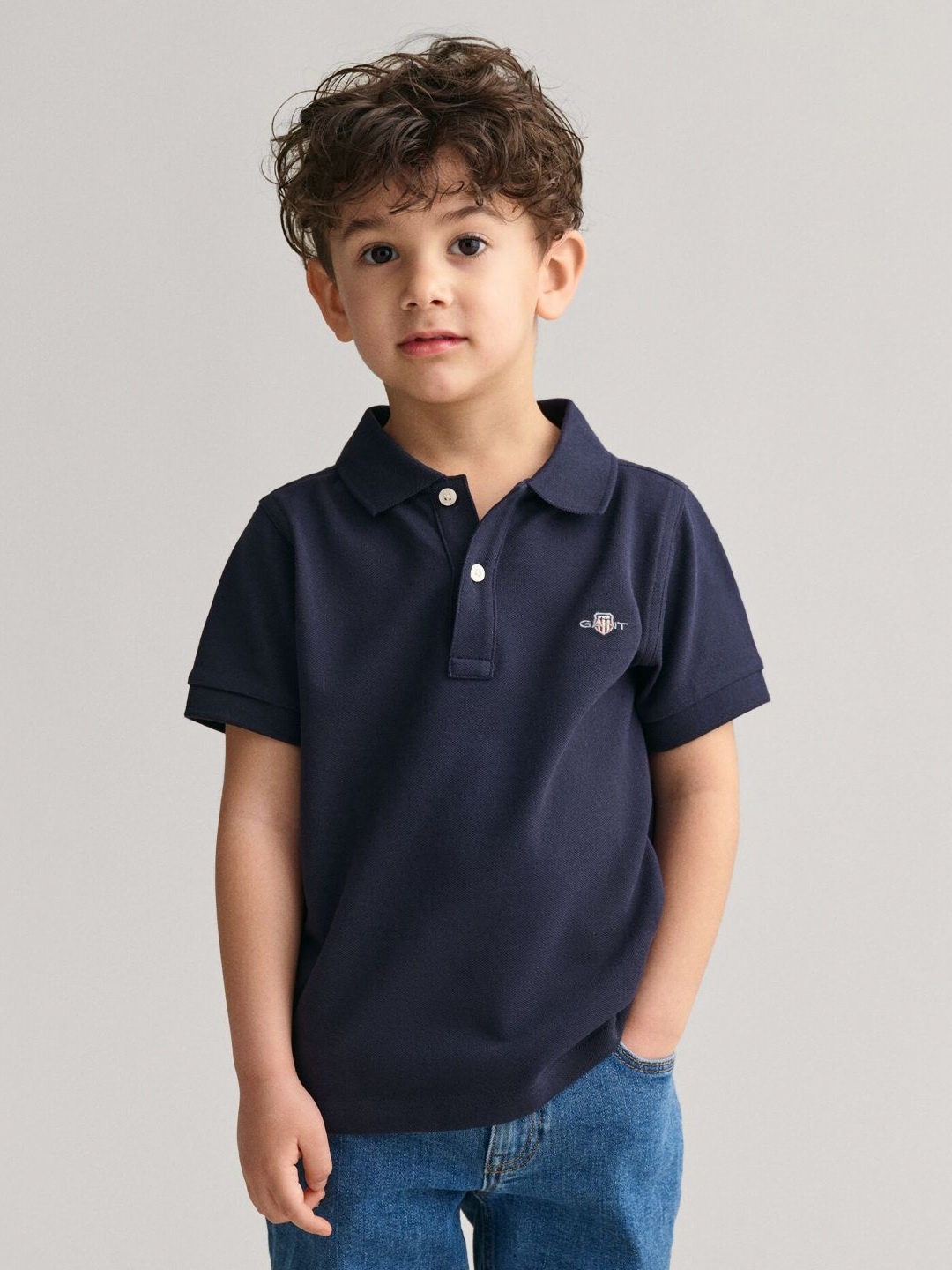 

GANT Boys Solid Polo Collar Pique Cotton T-shirt, Navy blue