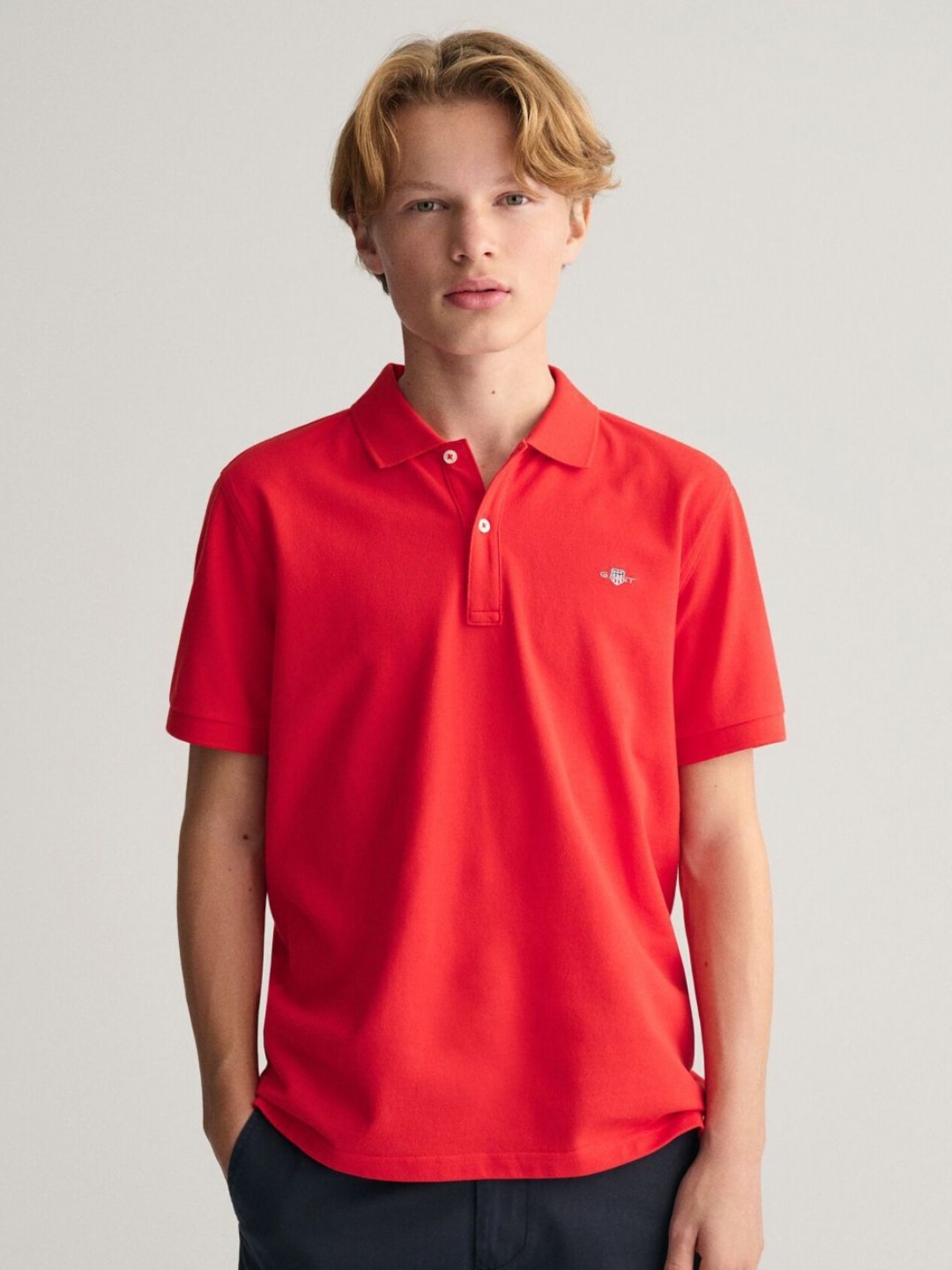 

GANT Boys Solid Polo Collar Pique Cotton T-shirt, Red
