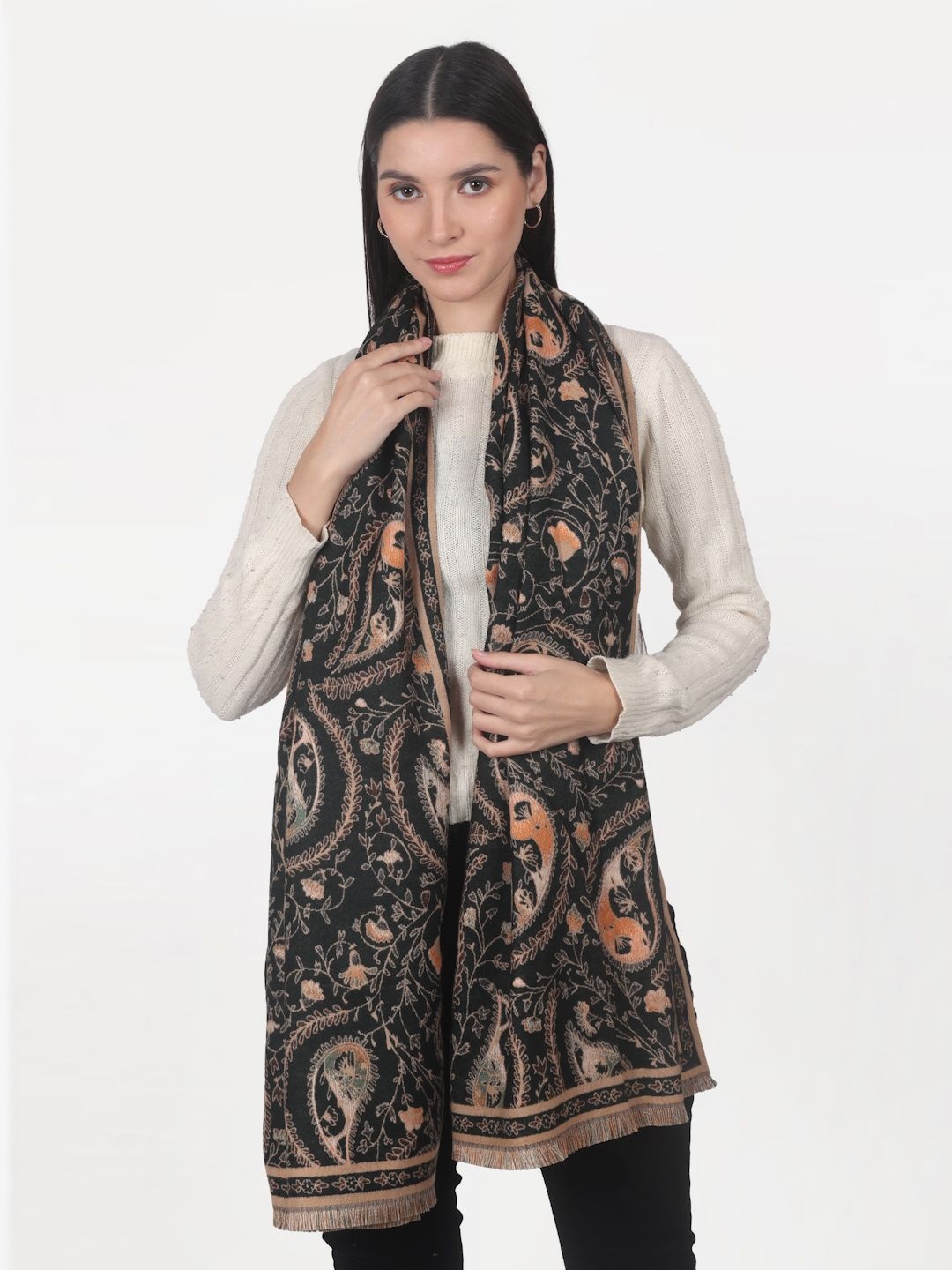 

Calvadoss Women Paisley Design Stole, Black