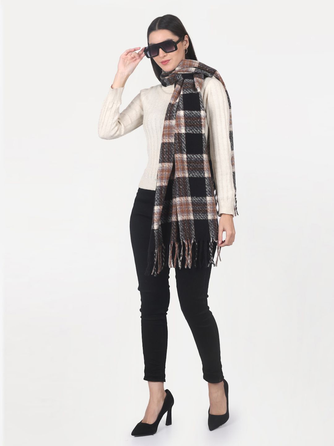 

Calvadoss Women Checked Stole, Black