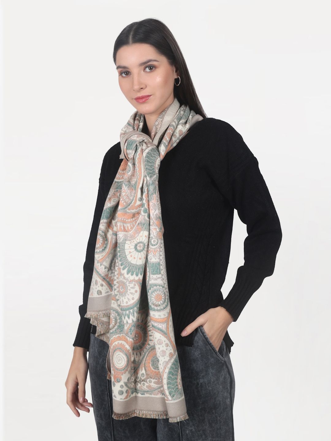

Calvadoss Women Paisley Printed Stole, Off white