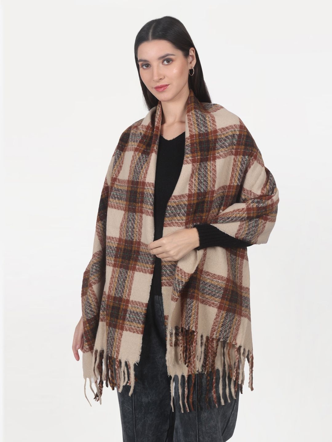 

Calvadoss Women Checked Stole, Beige