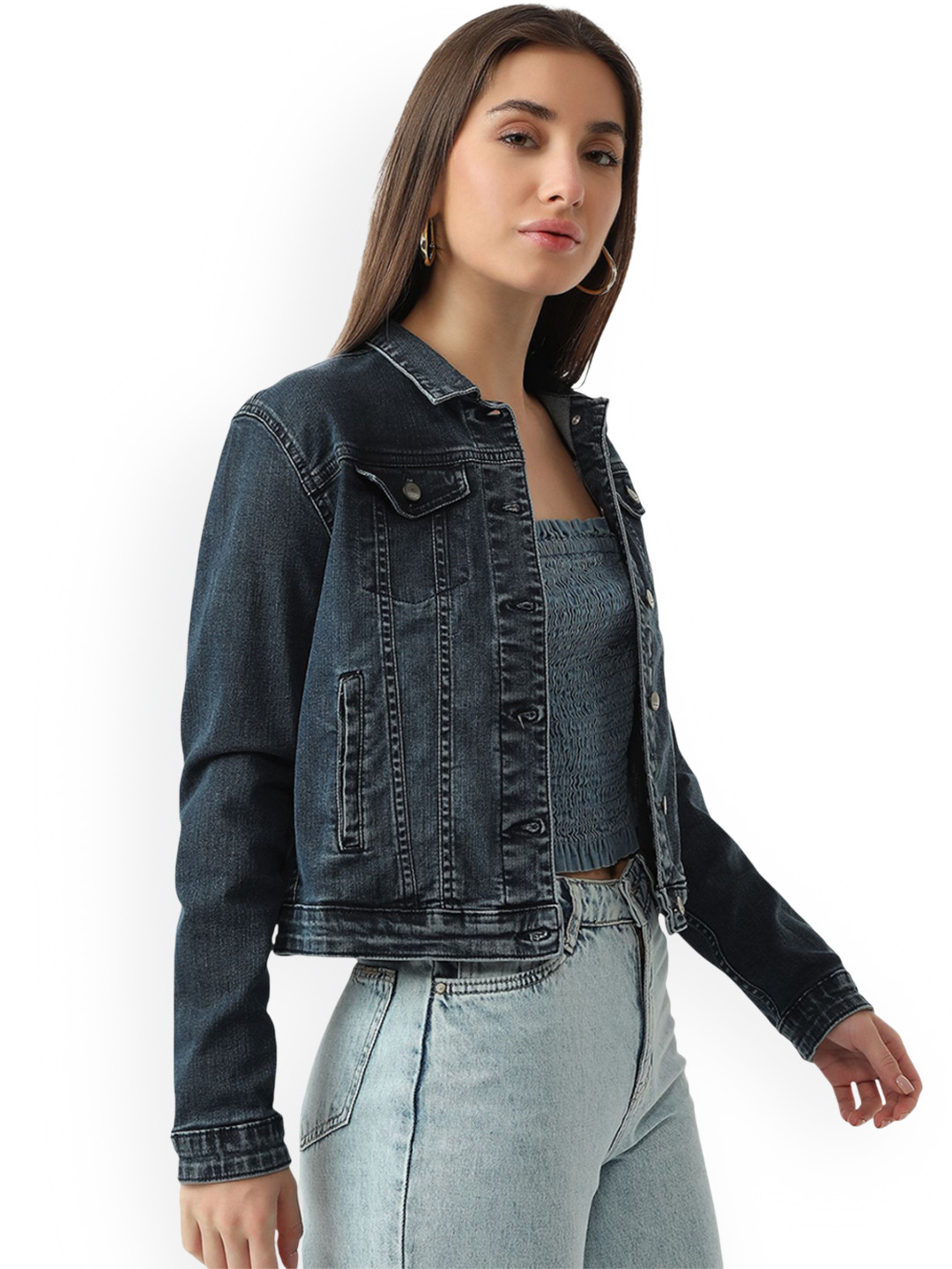 

Kraus Jeans Women Washed Denim Jacket with Embroidered, Blue