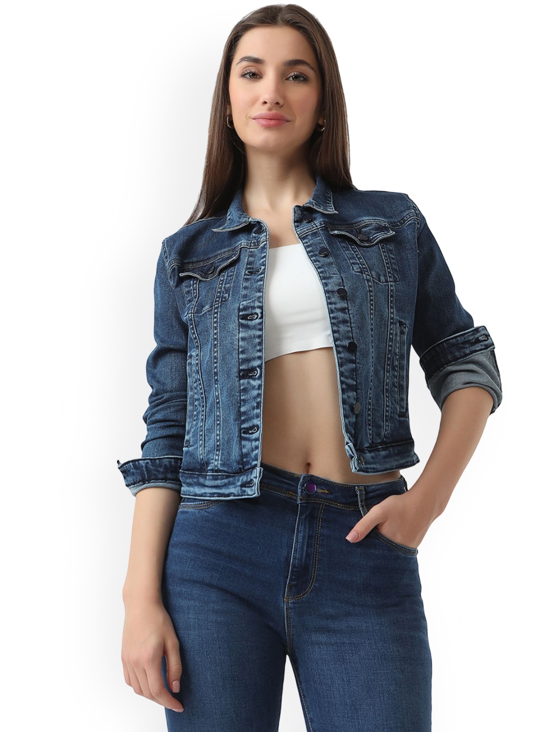 

Kraus Jeans Women Washed Denim Jacket, Blue