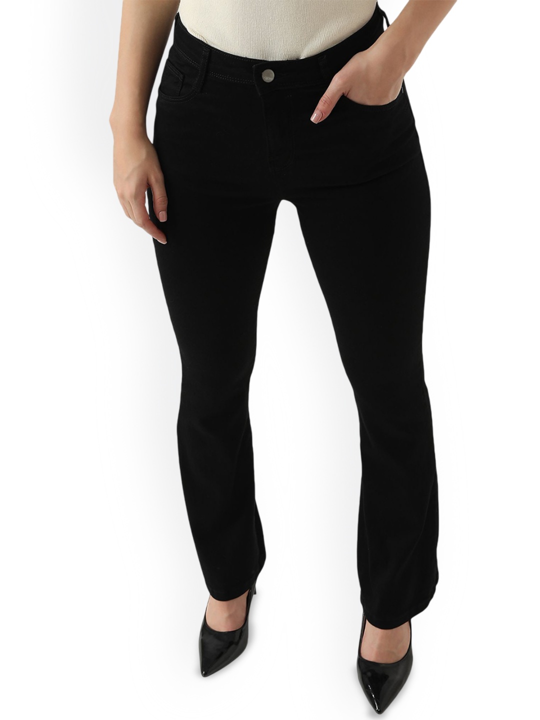 

Kraus Jeans Women Flared High-Rise Stretchable Jeans, Black