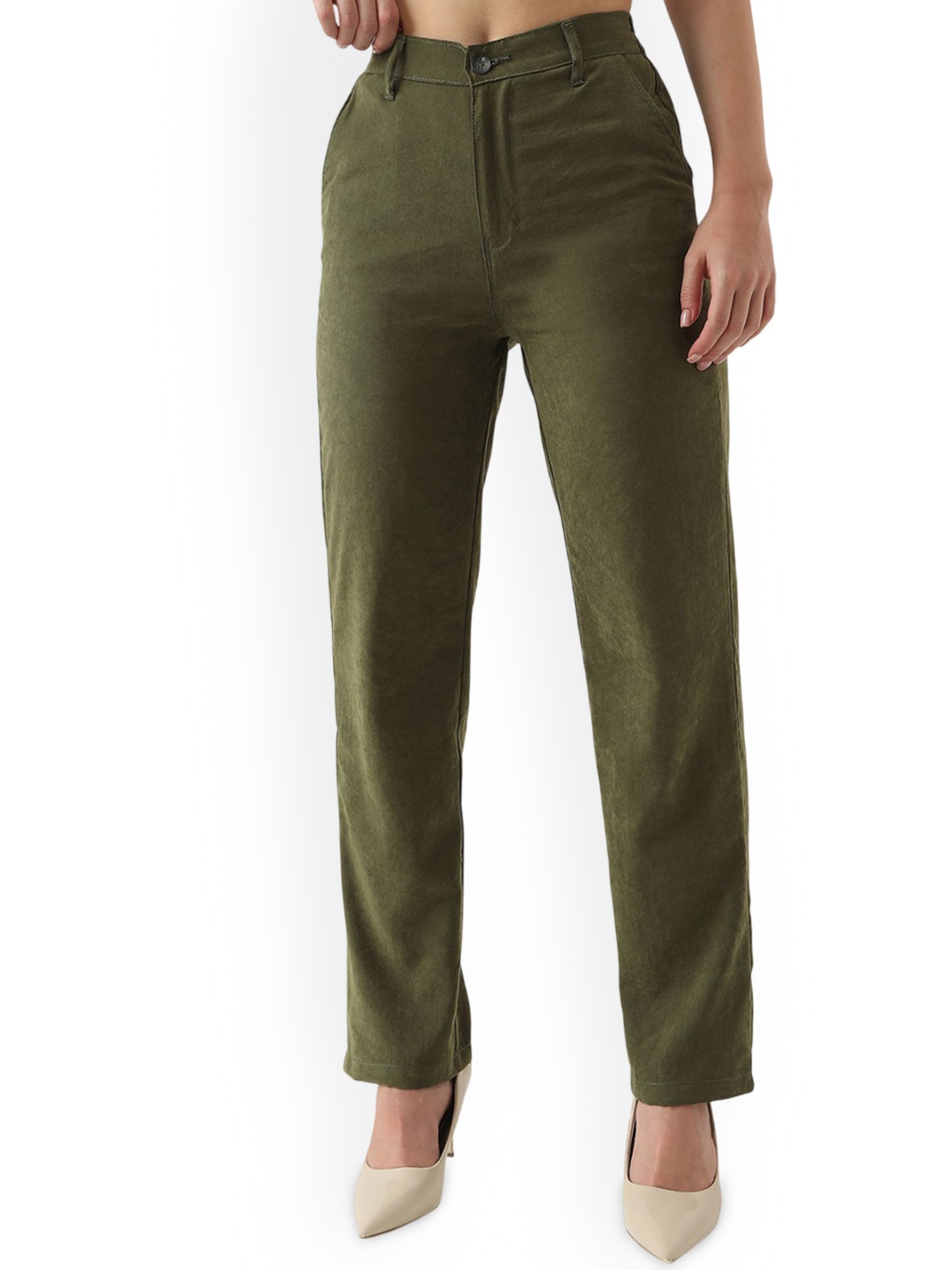 

Kraus Jeans Women Loose Fit High-Rise Trousers, Olive