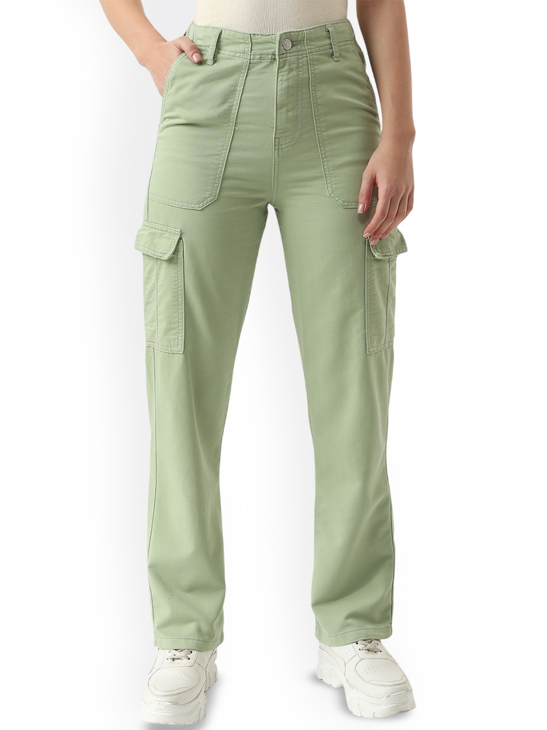 

Kraus Jeans Women Loose Fit High-Rise Cargos Trousers, Green