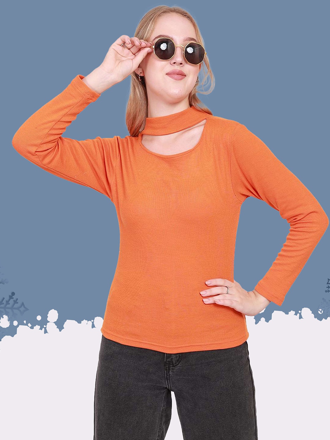

BAESD Women Round Neck Long Sleeves Top, Orange