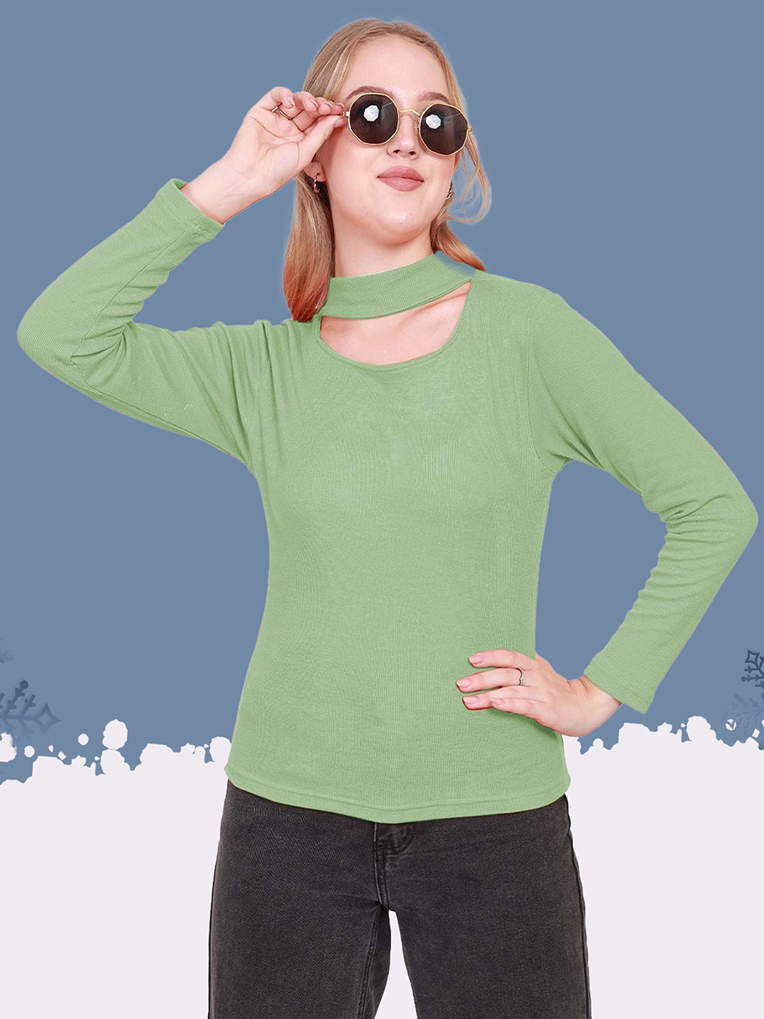 

BAESD Women Ribbed Round Neck Top, Green