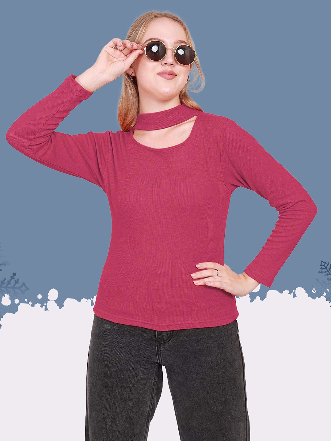 

BAESD Women Cut Out Knitted Top, Magenta