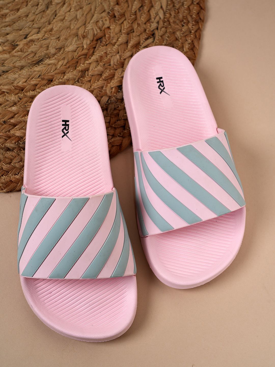 

HRX by Hrithik Roshan Women Striped Rubber Sliders, Pink