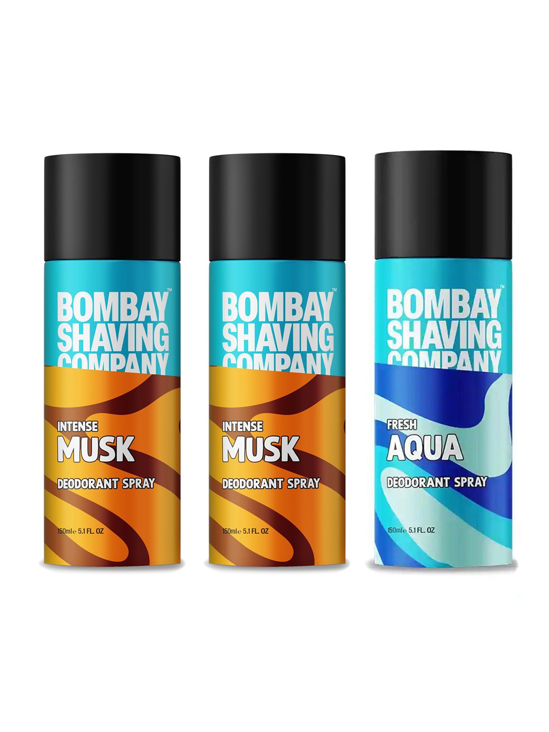 

Bombay Shaving Company Men Set of 3 Deodorants 150 ml each - 2 Intense Musk & 1 Fresh Aqua, Blue