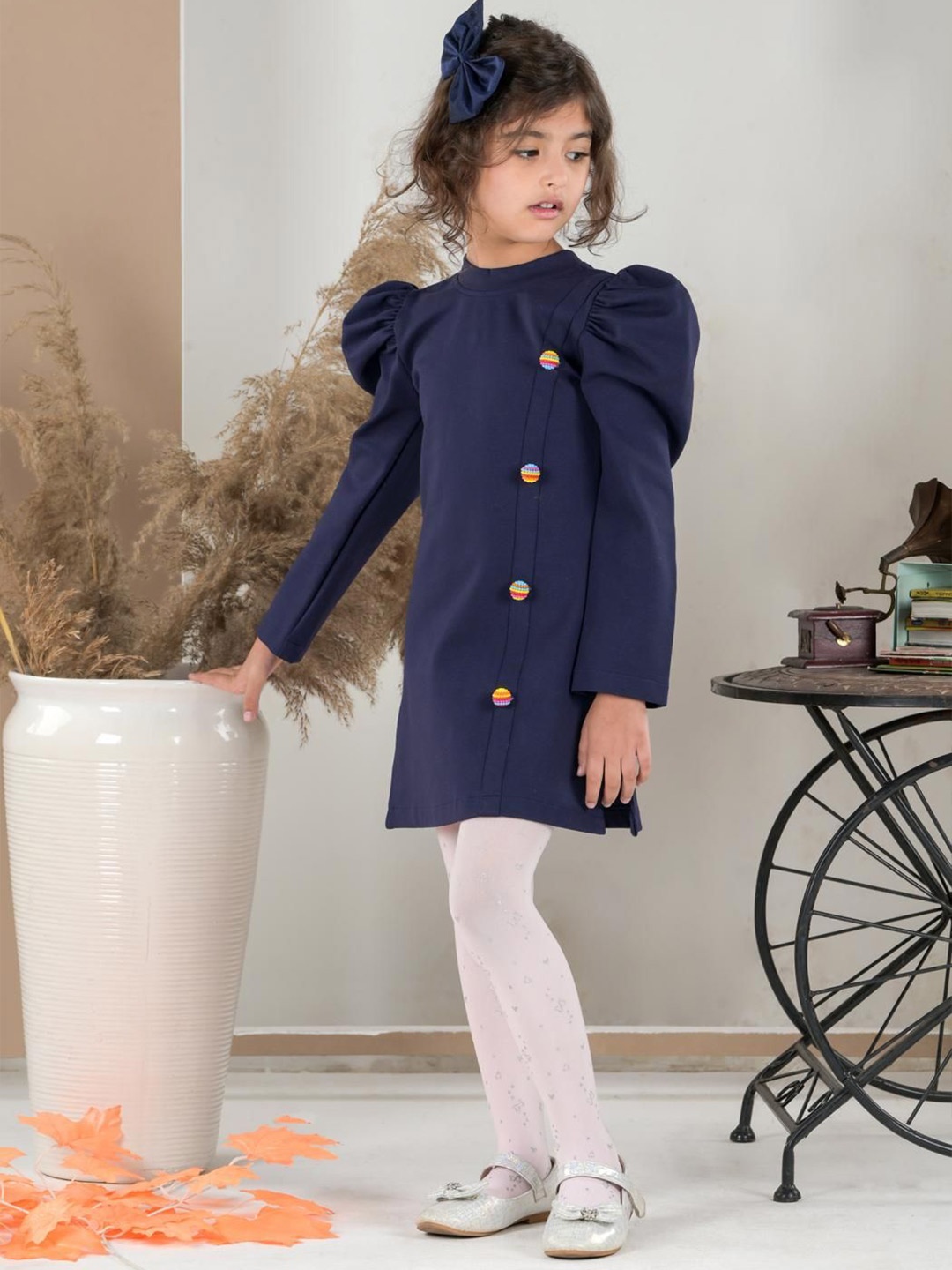 

Foreverkidz Girls Puff And Button Tales Puff Sleeve A-Line Dress, Blue