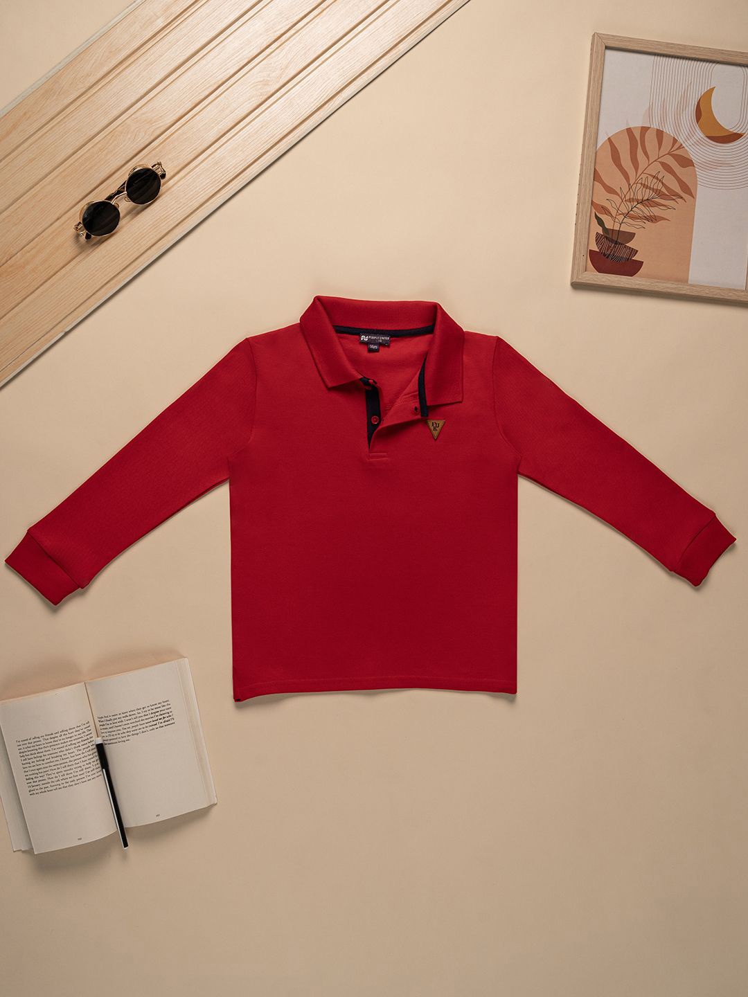 

Purple United Kids Boys Solid Polo Collar Cotton T-shirt, Red