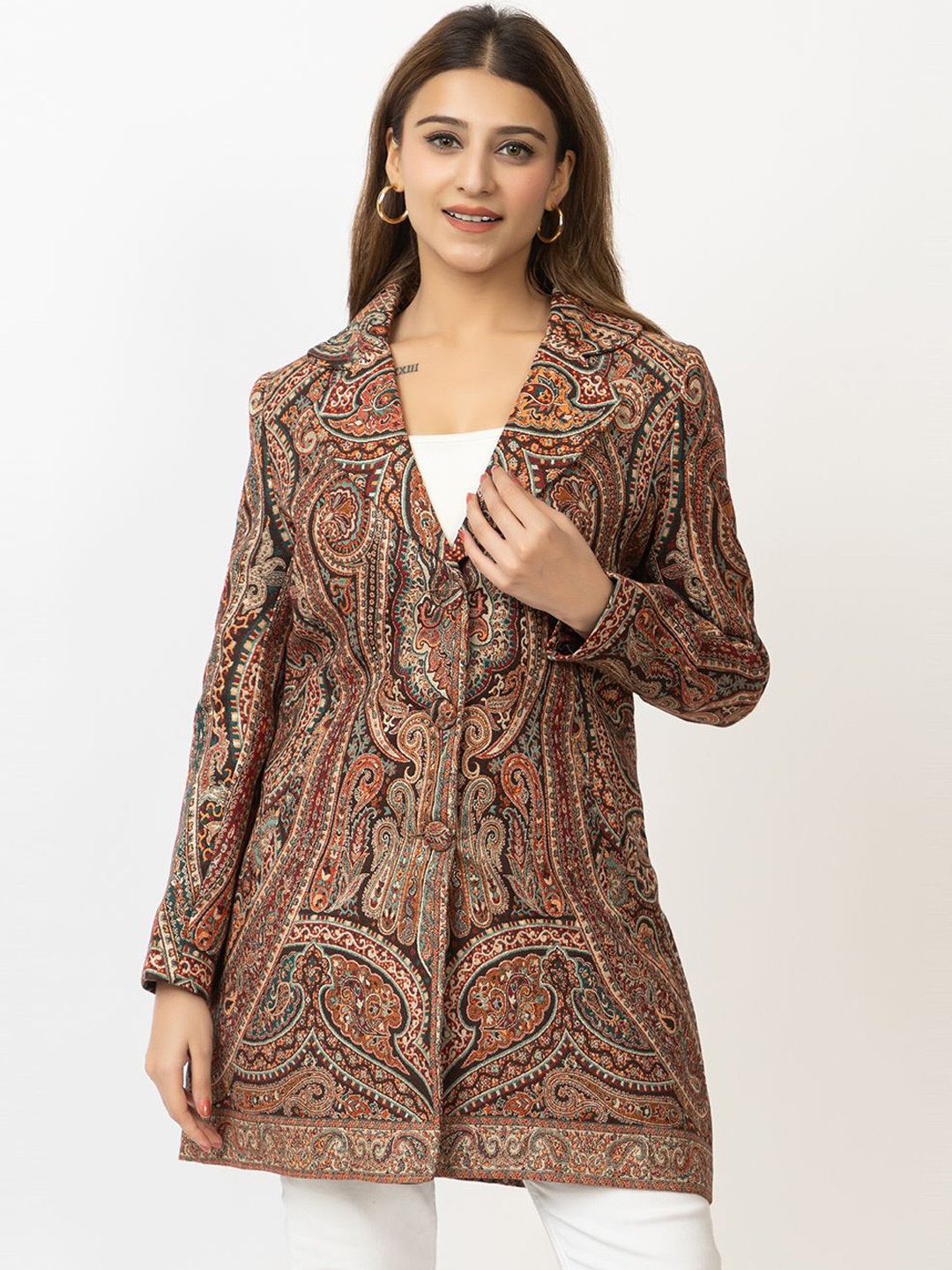 

Pampara Stylish Printed Single-Breasted Coats, Brown