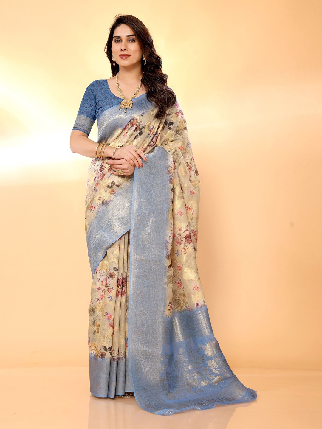 

Sidhidata Floral Woven Design Banarasi Saree, Gold