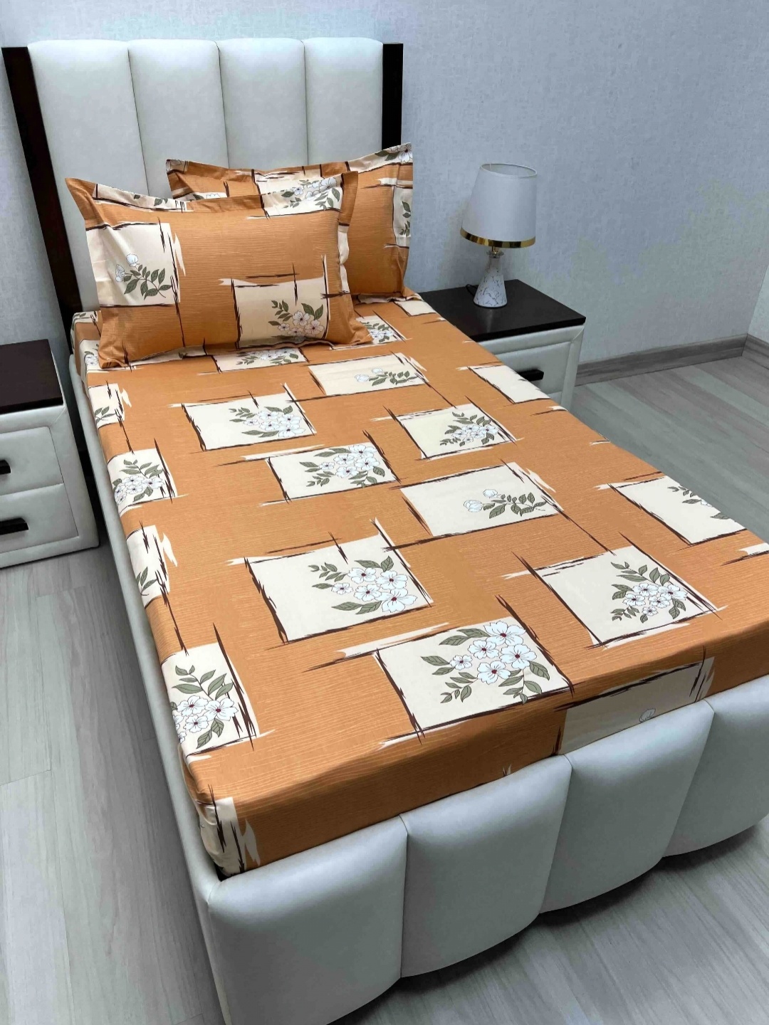 

Pure Decor Cotton Single Bed Size Bedsheet With 2 Pillow Covers 1.73m X 2.36m, Orange