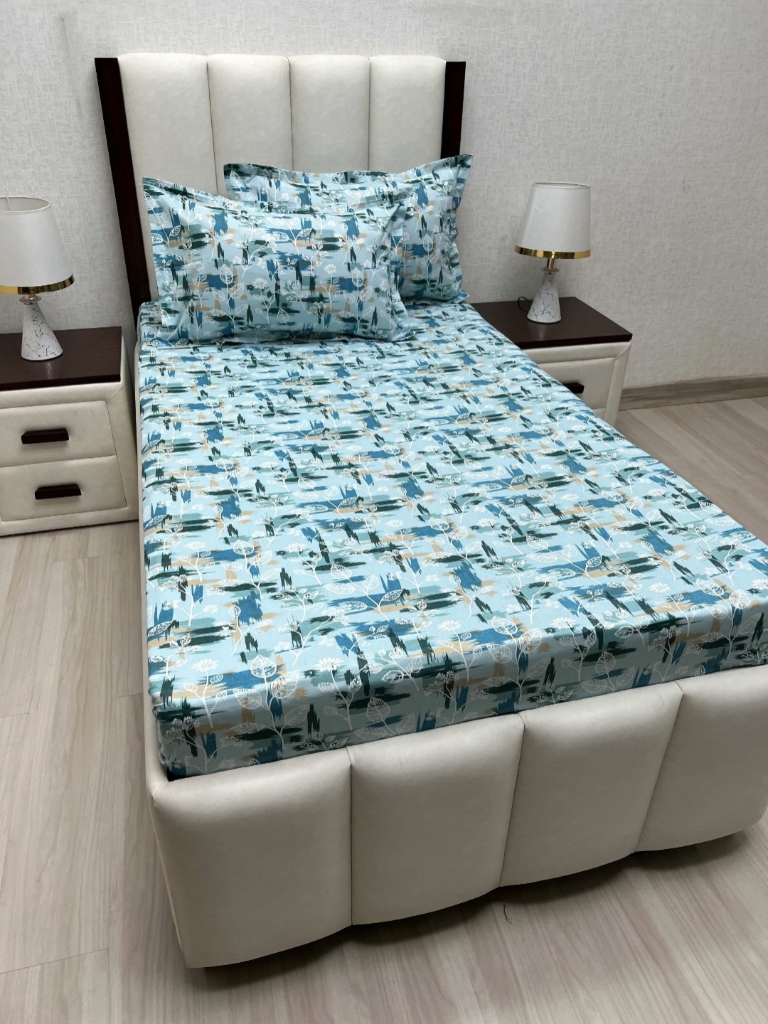 

Pure Decor Cotton Single Size Bedsheet With 2 Pillow Covers 1.73m X 2.36m, Blue