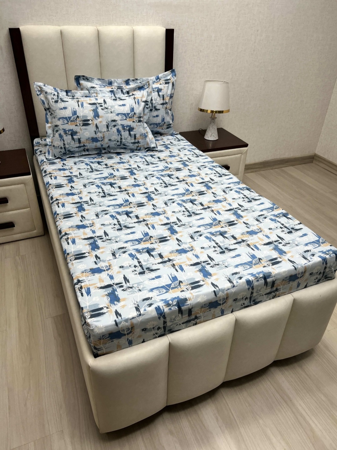 

Pure Decor Cotton Single Bed Size Bedsheet With 2 Pillow Covers 1.73m X 2.36m, Blue