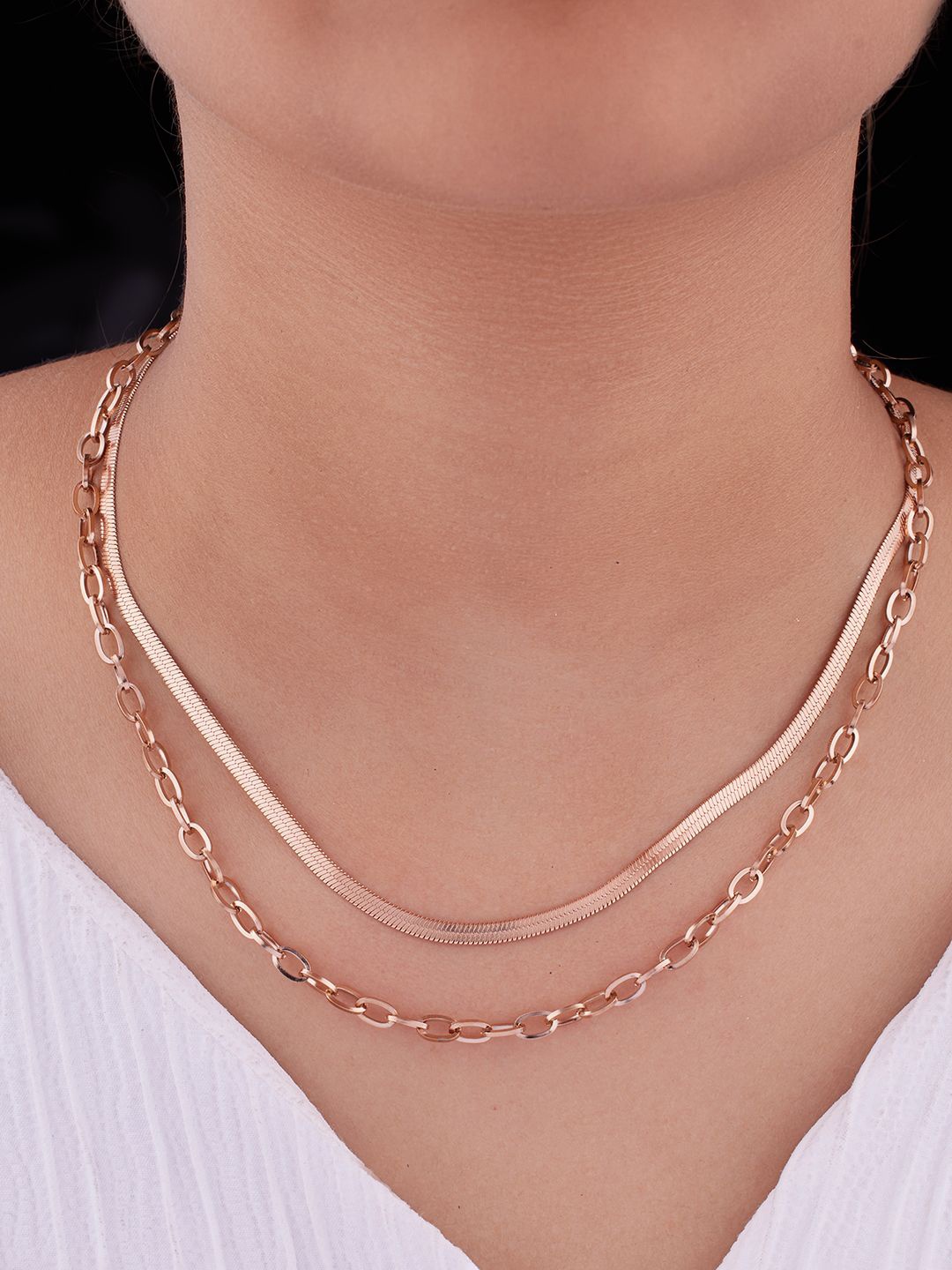 

ANJNI CREATION Rose Gold-Plated Stainless Steel Tarnish-Free Waterproof Layered Chain