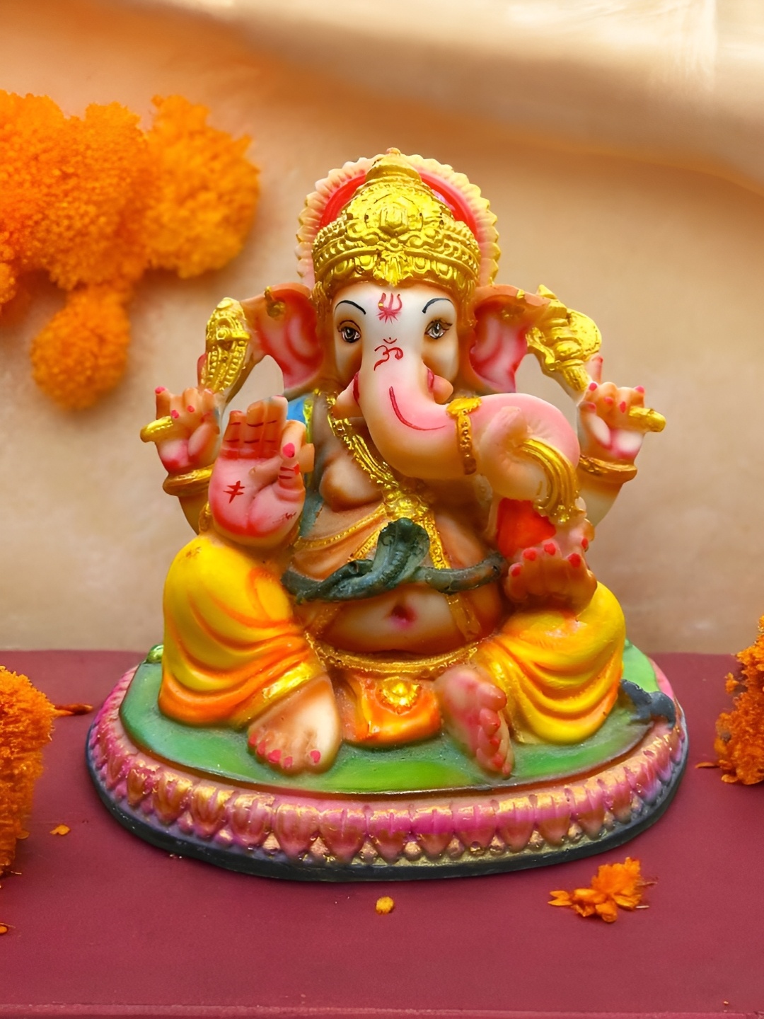 

NAYRA HANDICRAFTS Yellow and Pink Marble Ganesha Religious Idol Showpiece