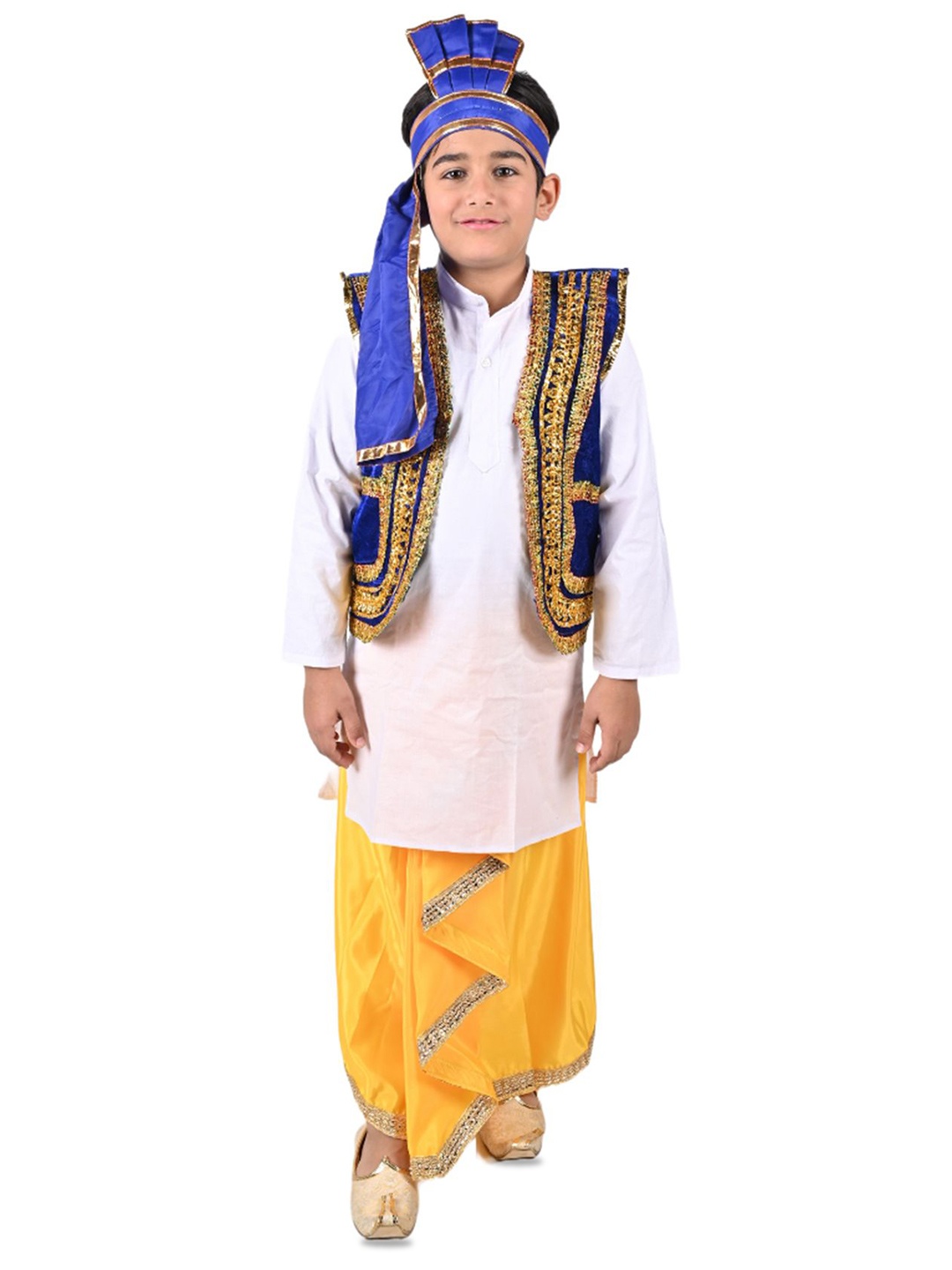 

itsmycostume Boys Indian State Punjabi Folk Dance Costume Set With Jacket & Turra, Yellow