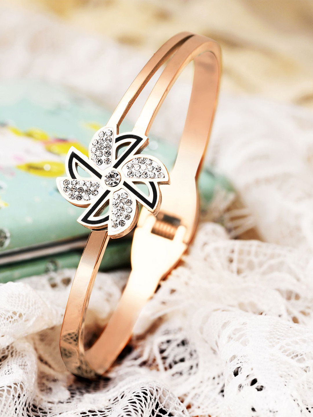 

DressBerry Artificial Stones Cuff Bracelet, Rose