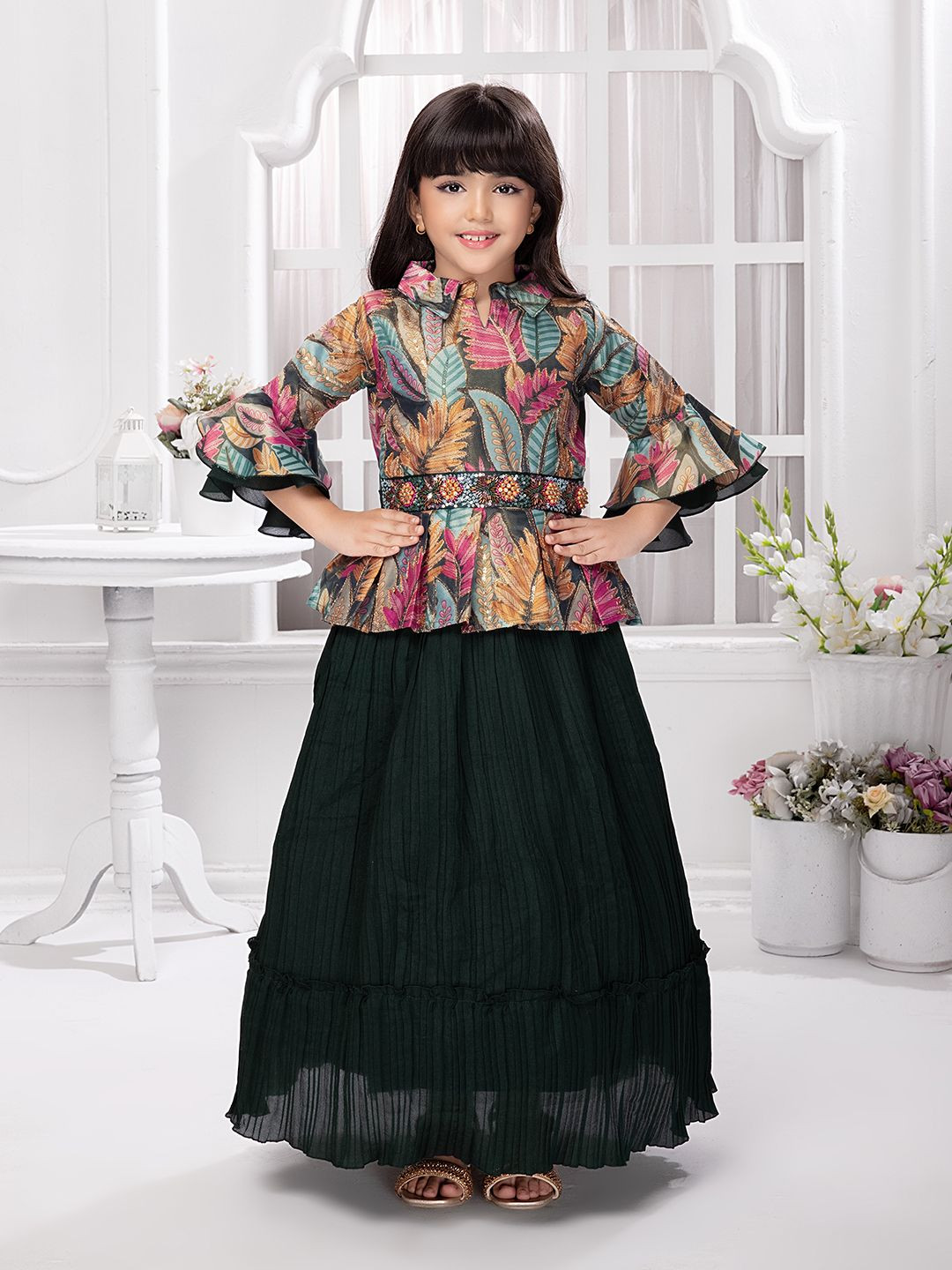 

BETTY Girls Floral Printed Fit & Flare Maxi Dress, Green
