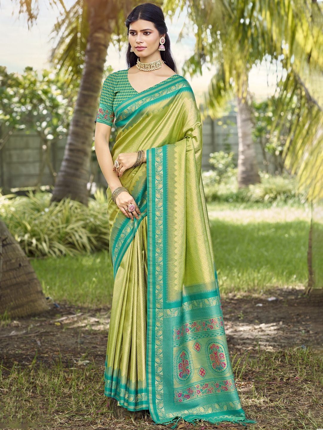 

SANGAM PRINTS Woven Design Zari Tussar Saree, Green