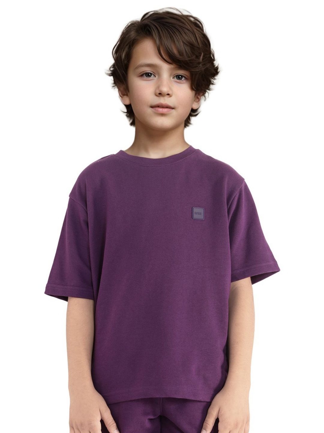 

RARE ONES Boys Self Design Round Neck Cotton Oversized T-shirt, Purple