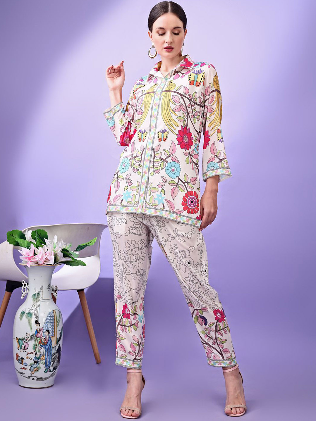 

Tikhi Imli Printed Tunic & Trouser Co-ord Set, Off white