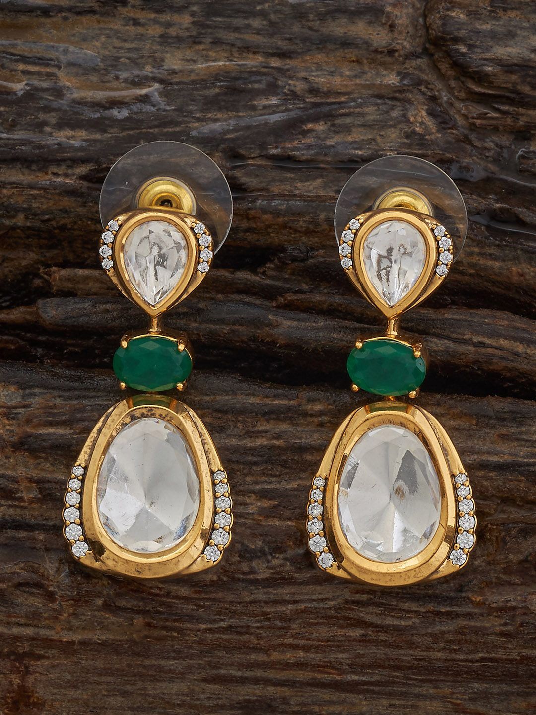 

Kushal's Fashion Jewellery Victorian Plated Kundan Geometric Drop Earrings, Green