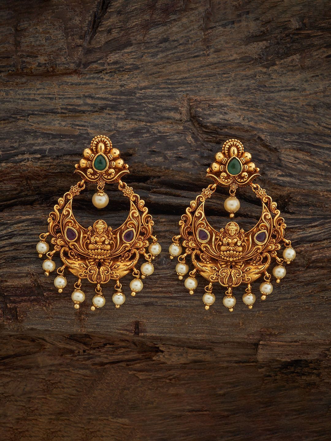 

Kushal's Fashion Jewellery Gold-Plated Crescent Shaped Antique Chandbalis Earrings