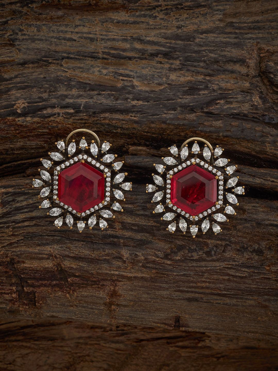 

Kushal's Fashion Jewellery Victorian Plated Classic Zircon Studs Earrings, Red