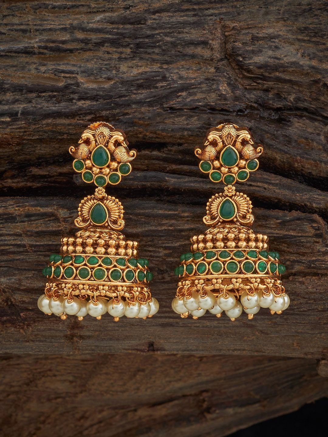 

Kushal's Fashion Jewellery Gold-Plated Dome Shaped Antique Jhumkas