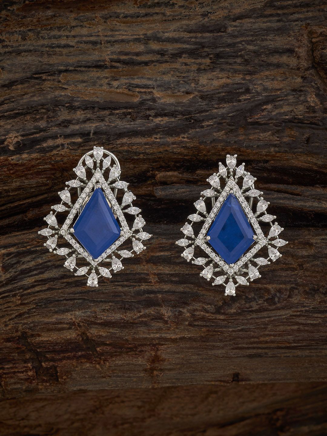 

Kushal's Fashion Jewellery Rhodium-Plated Classic Zircon Studs Earrings, Blue