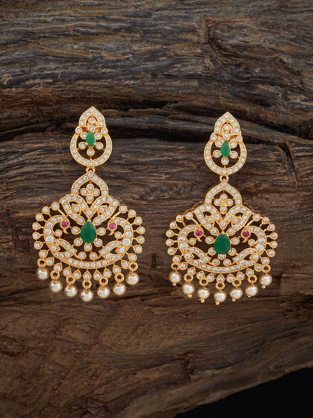 

Kushal's Fashion Jewellery Gold-Plated Zircon Stone Studded Geometric Drop Earrings