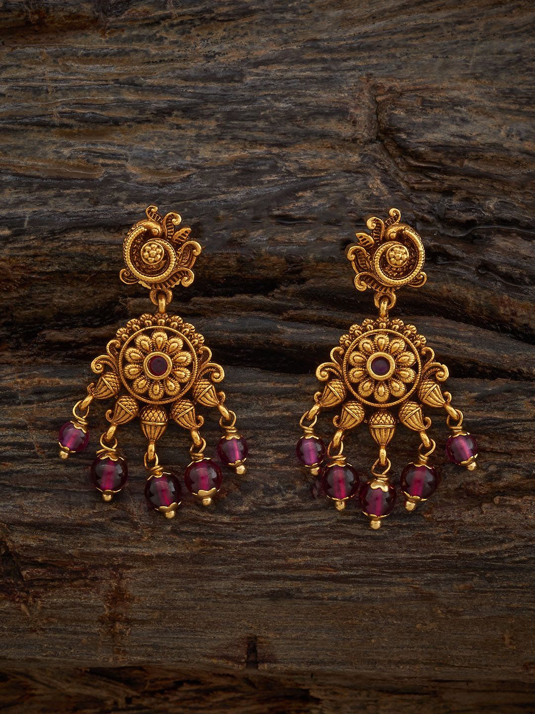 

Kushal's Fashion Jewellery Gold Plated Classic Ruby Antique Drop Earrings