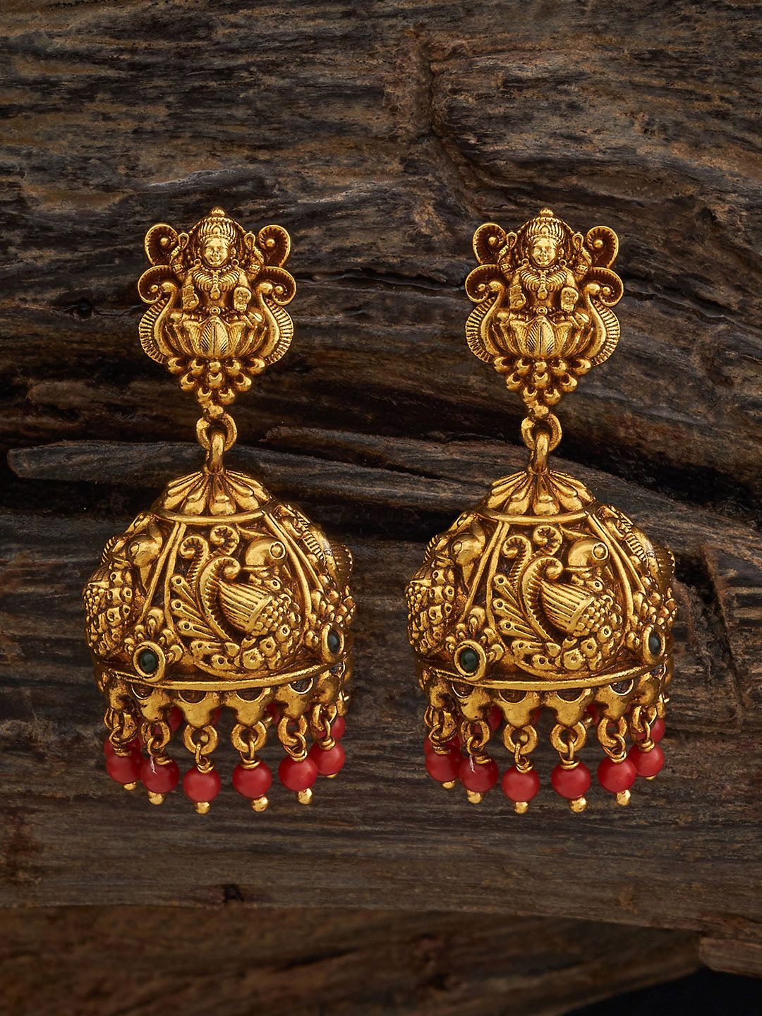 

Kushal's Fashion Jewellery Gold-Plated Dome Shaped Antique Jhumkas