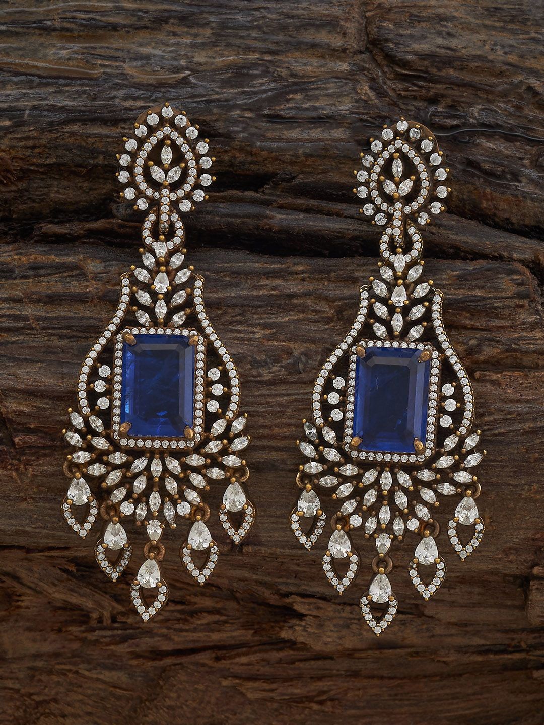 

Kushal's Fashion Jewellery Victorian Plated Zircon Stone Studded Geometric Drop Earrings, Blue