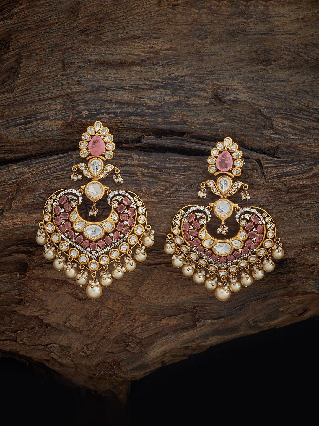 

Kushal's Fashion Jewellery Victorian Plated Kundan Geometric Drop Earrings, Pink