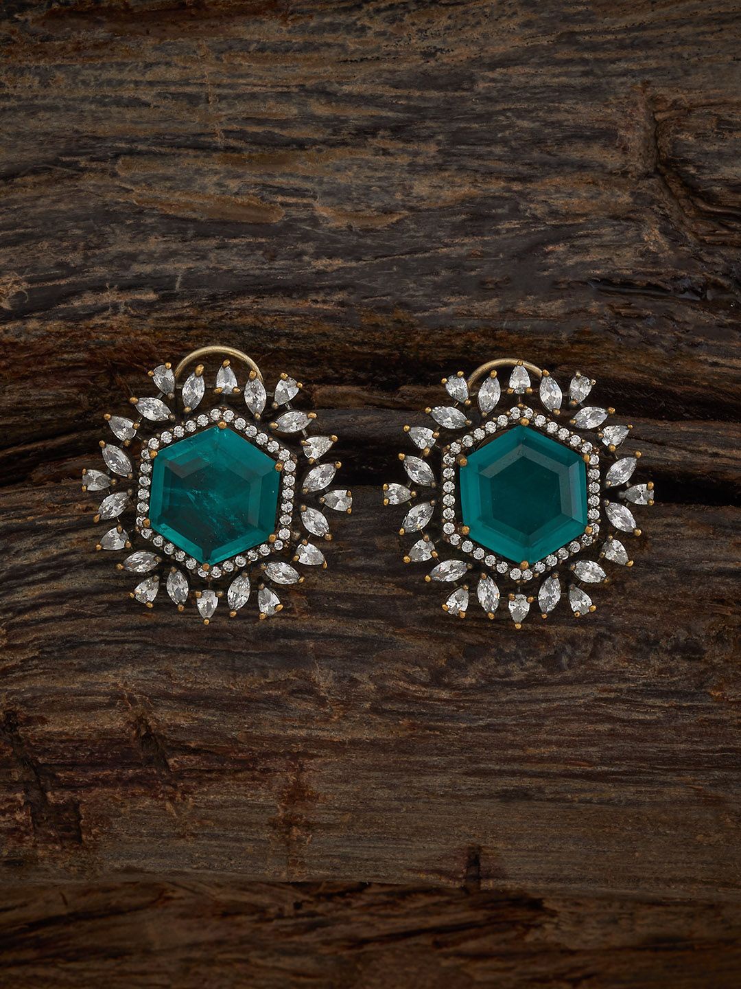 

Kushal's Fashion Jewellery Victorian Plated Zircon Studded Classic Studs, Green