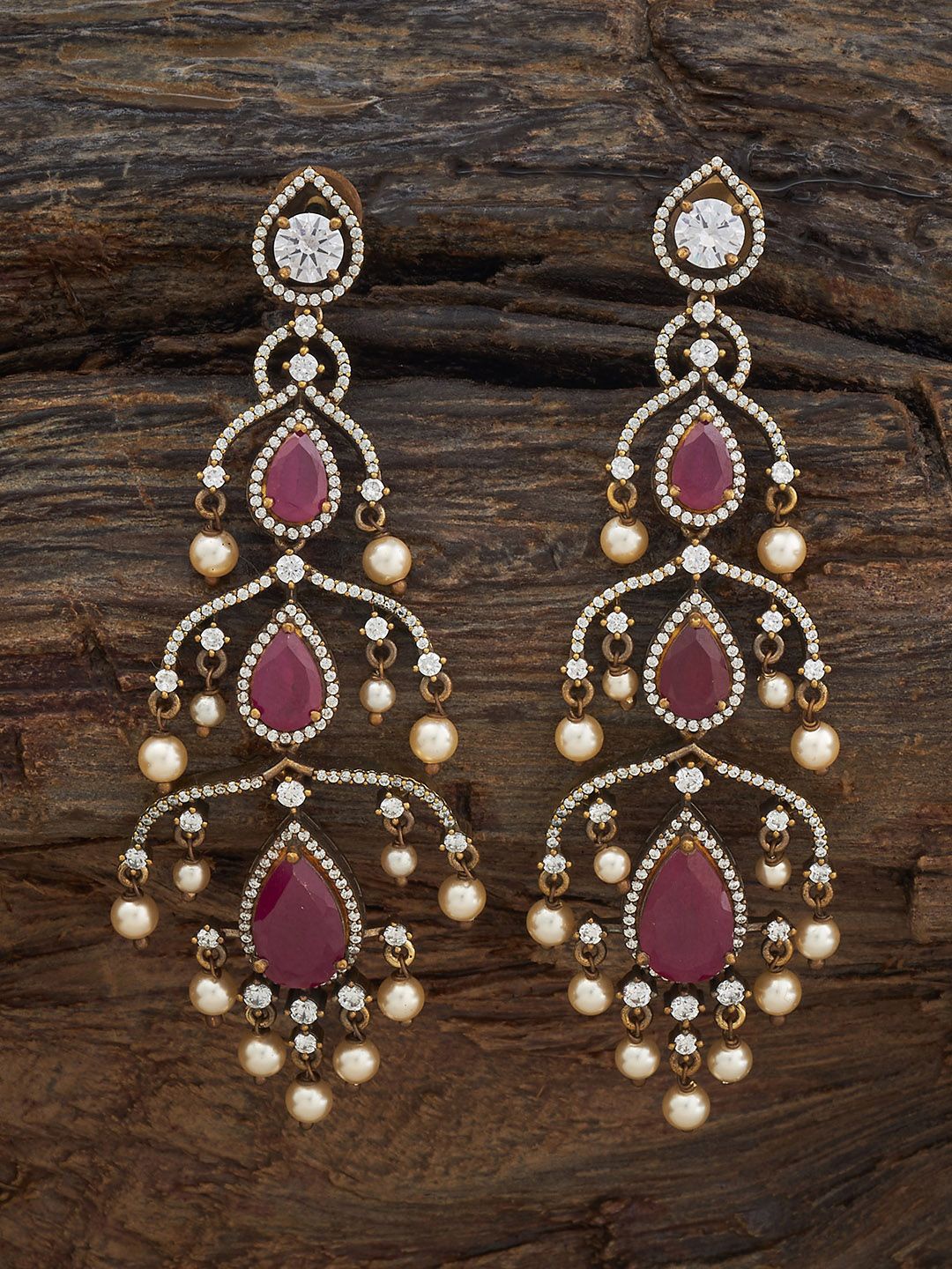 

Kushal's Fashion Jewellery Victorian Plated Zircon Geometric Drop Earrings, Copper