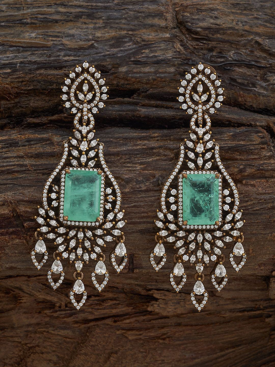 

Kushal's Fashion Jewellery Victorian Plated Geometric Shaped Zircon Drop Earrings, Green