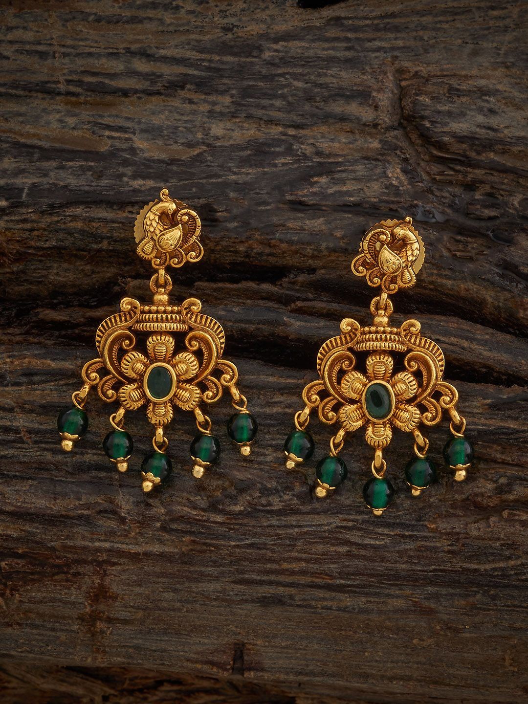 

Kushal's Fashion Jewellery Gold-Plated Peacock Shaped Antique Drop Earrings