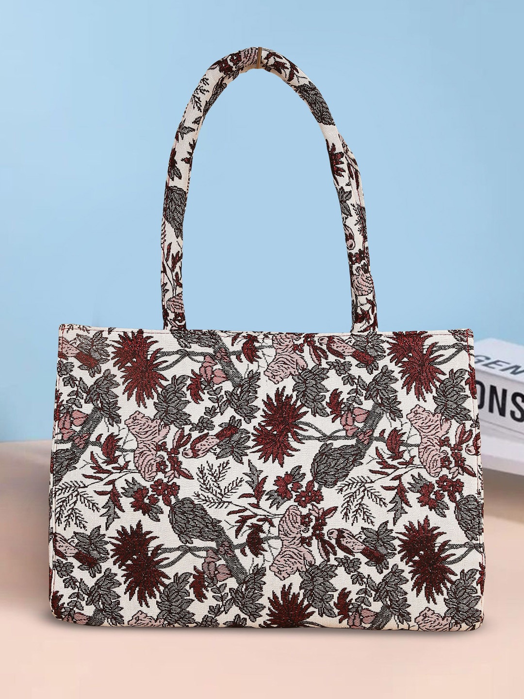 

PEARLUXIS Women Floral Printed Shopper Tote Bag, White