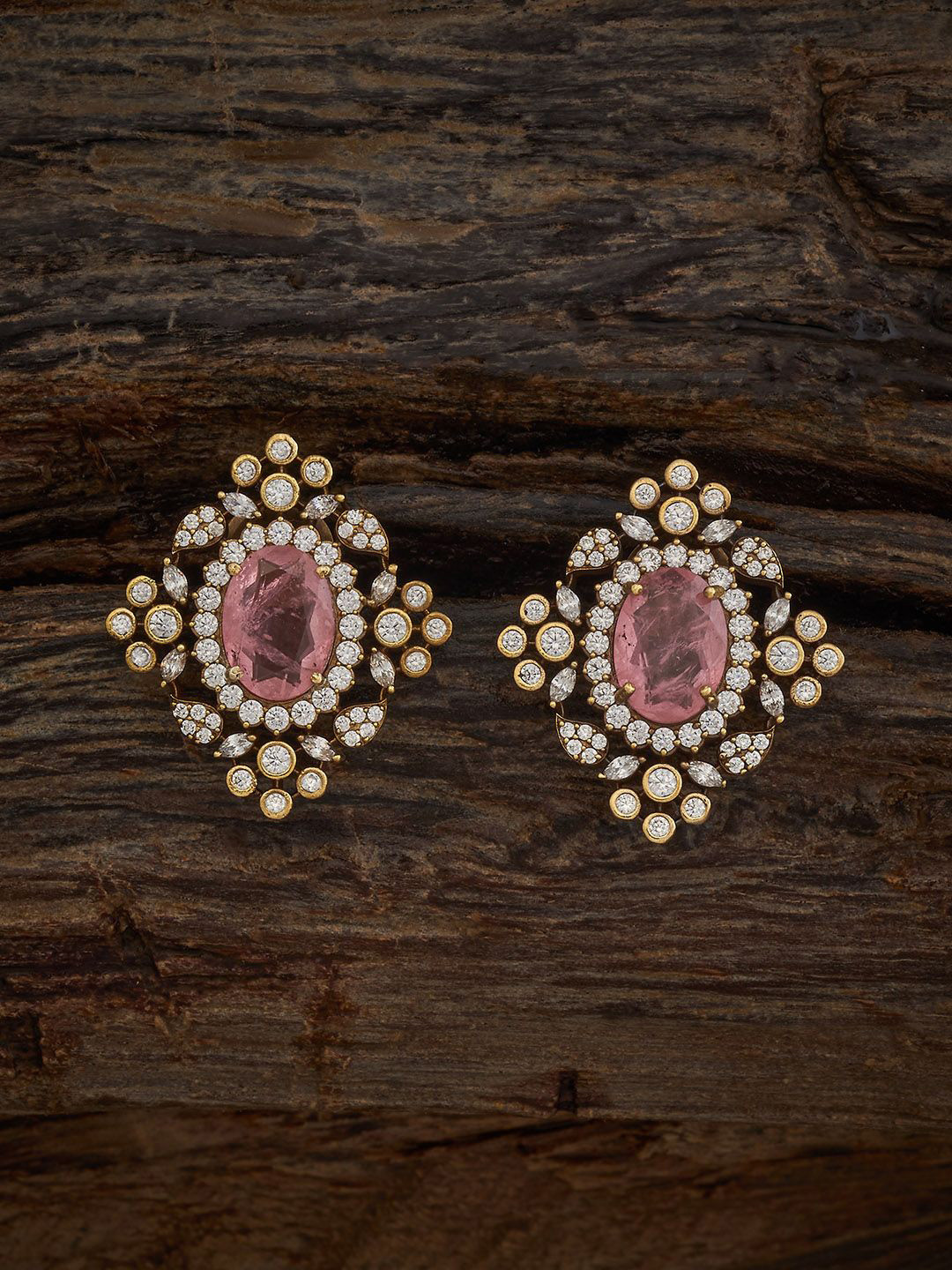 

Kushal's Fashion Jewellery Victorian Plated Zircon Studded Classic Studs, Pink