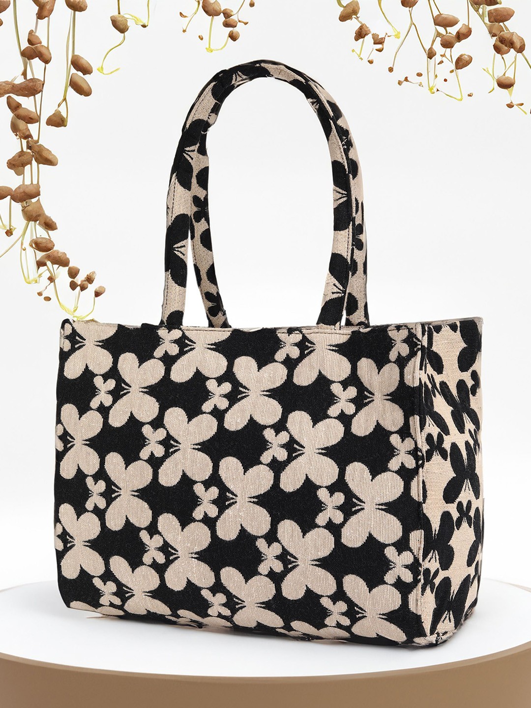 

PEARLUXIS Women Graphic Printed Shopper Tote Bag, Beige